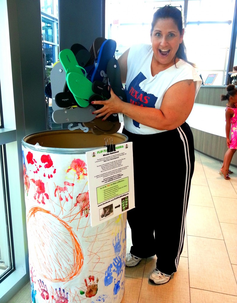 Founder, Spruce Dickerson, collecting flip flops at Townlake YMCA, Austin.
