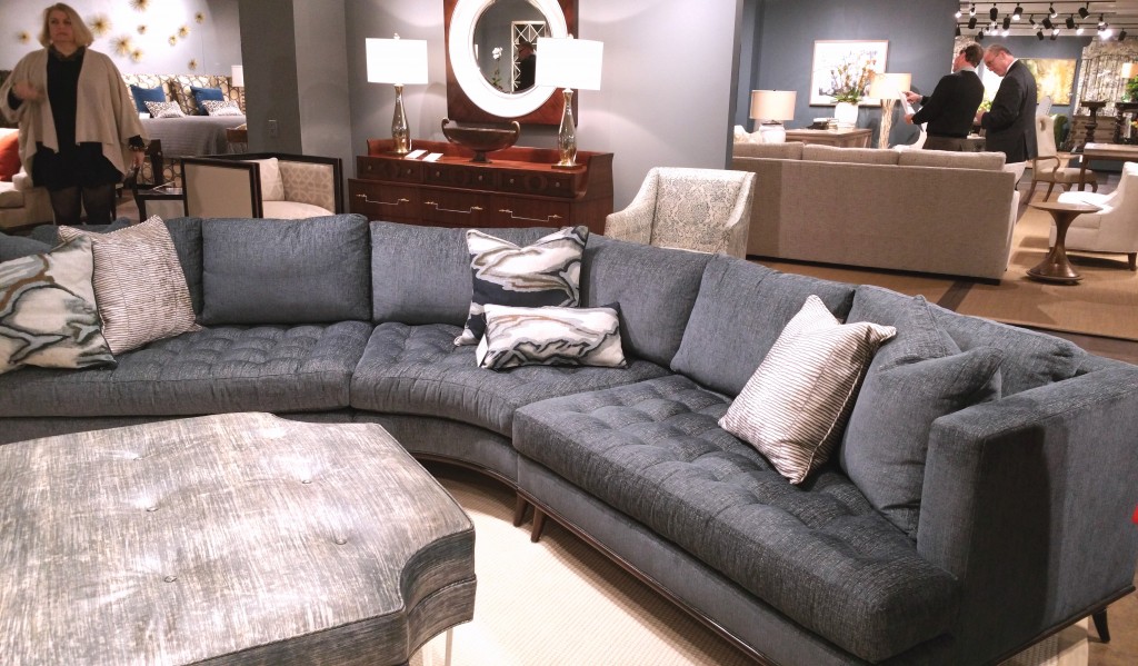 I fell in LOVE with this blue gray sofa and it's marbalized pillow fabric. More details on Ambella Home in future post.