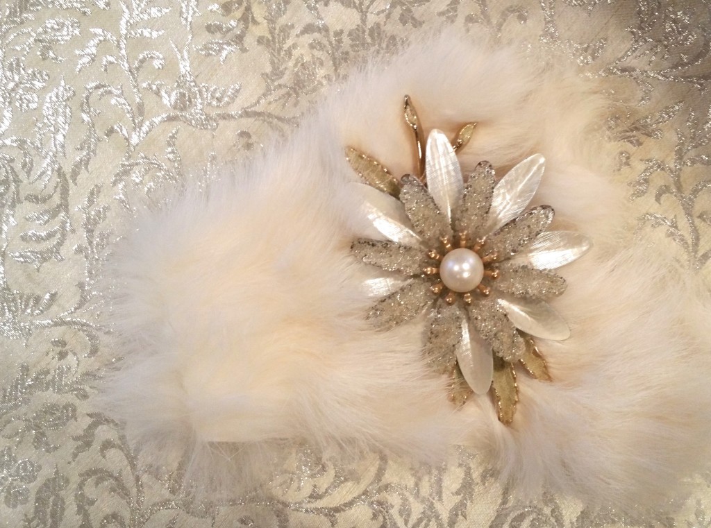 My own little #WinterWhite magic tinkering around in my studio with vintage white metallic fabric, fur and a multil