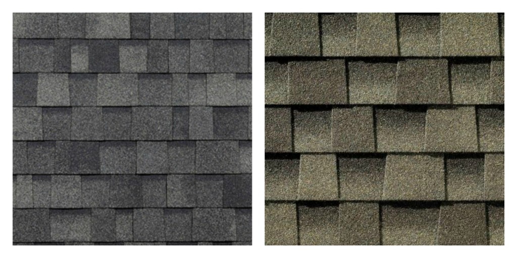 On the left, "Estate Grey". On the right "Weatherwood" Photos by Owens Corning.