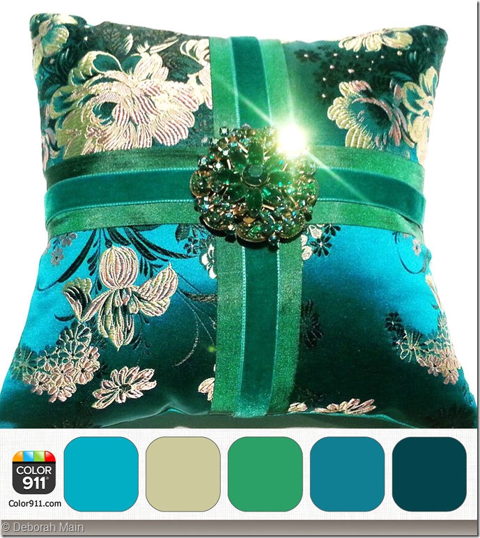Color911 2 photo - pillow green brocade w broach DM 1