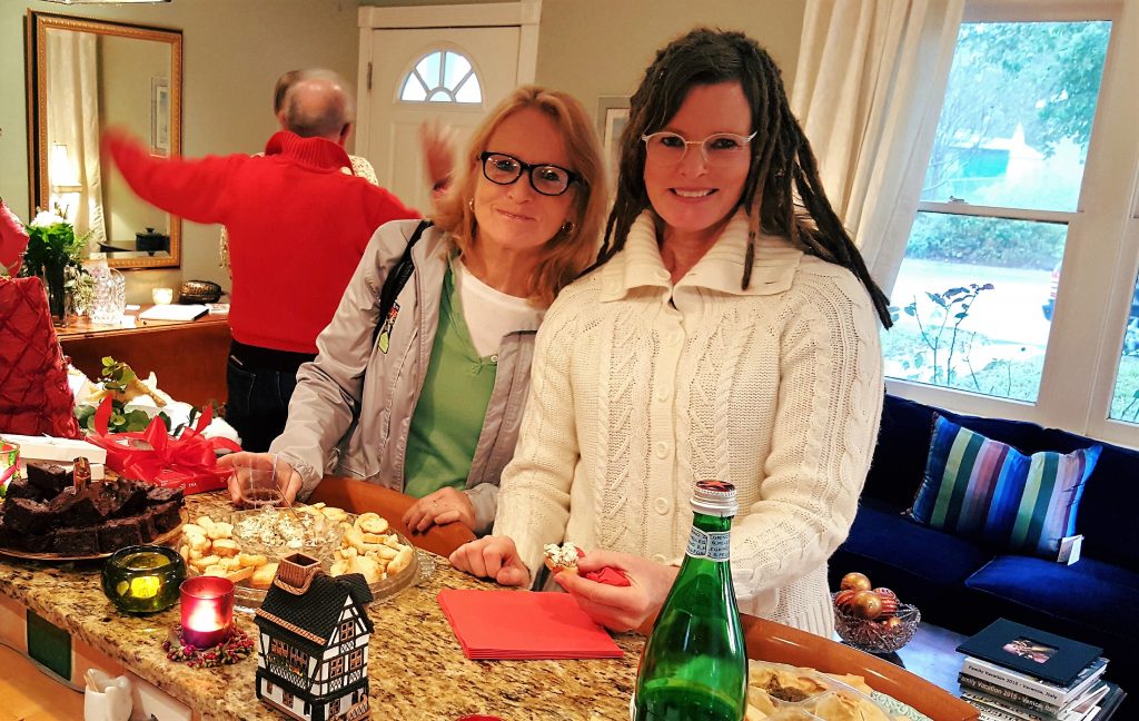 Guests Karen and Christine enjoying the nibbles and libations.