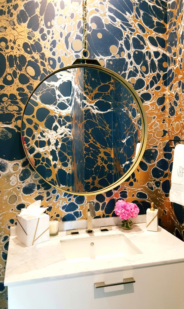Powder Room design by Gingerwood Design Firm on the Austin Modern Home Tour. Check it out on The Pillow Goddess Blog!