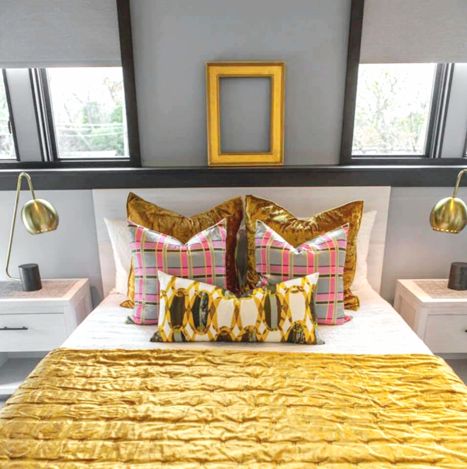 Luxury Deborah Main pillows staged by Vazzo Spaces on Modern Home Tour Austin.