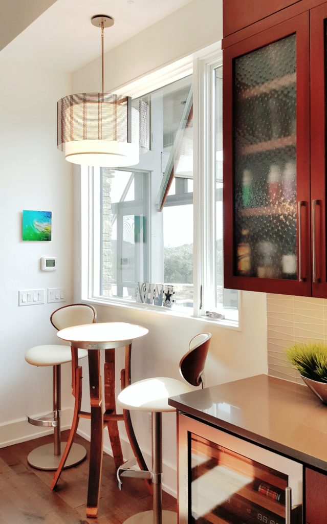 kitchen lighting stands out in this breakfast nook. See details on The Pillow Goddess blog!