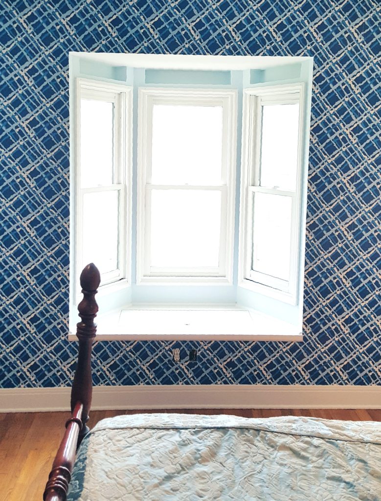 Bold Blue Bedroom for the Spring 2019 One Room Challenge. Details on The Pillow Goddess Blog! Wallpaper sponsor Kimberly Lewis!
