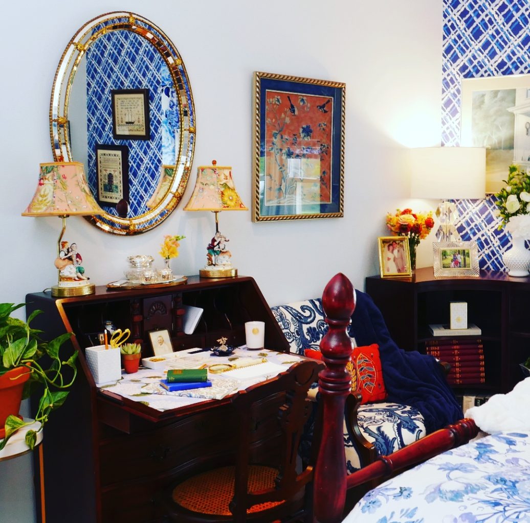 BOLD BLUE & WHITE BEDROOM, Spring 2019 One Room Challenge. Details on The Pillow Goddess blog!