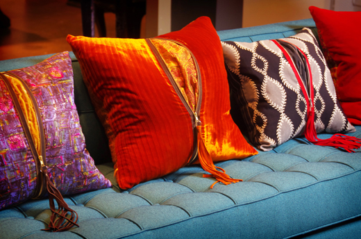 UnZipped Collection, velvet, zippers, tassels, Deborah Main Designs, designer pillows, luxury decorative pillows