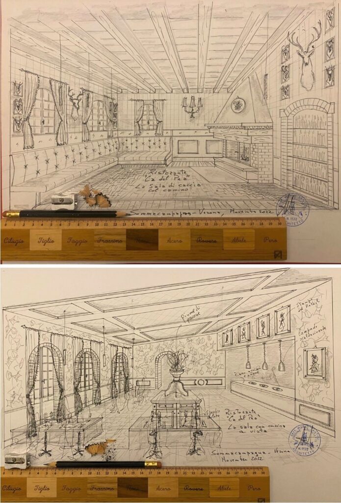 Interior Design sketches by architect Mario Santini.